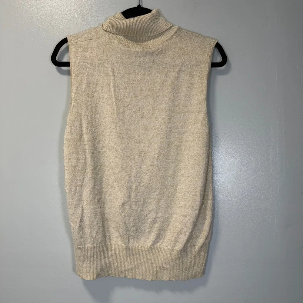 Margaret Frances Womens XL Gold Metallic Knit Sleeveless Turtleneck Sweater Vest